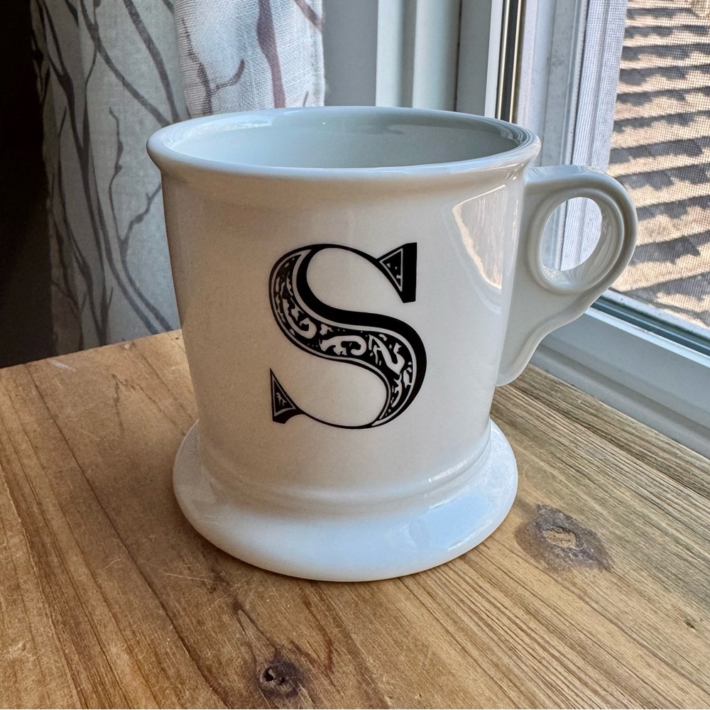 Anthropologie Retro Monogram S Footed Coffee Mug